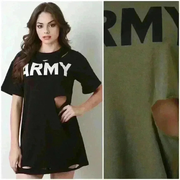 Army Distress Shirt Dress - Picture 1 of 5
